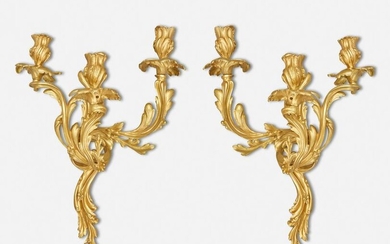 A pair of French Louis XV-style gilt-bronze wall