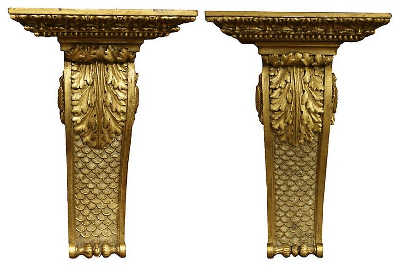 A pair of Neoclassical style giltwood wall brackets