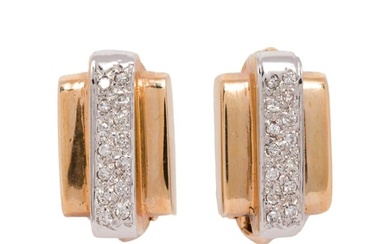 A pair of diamond and 14k bi-color gold earrings