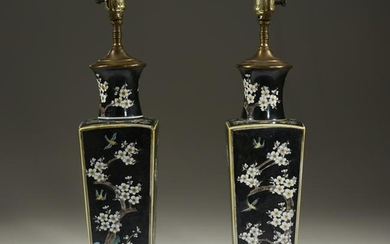 A pair of famille noir-decorated porcelain vases