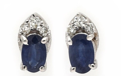 SOLD. A pair of sapphire and diamond ear studs each set with a sapphire and three diamonds, mounted in 14k white gold. (2) – Bruun Rasmussen Auctioneers of Fine Art