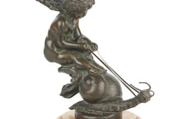 A rare and impressive 'L'Enfant à l'Escargot' (Boy Riding Snail) bronze mascot by Eugene Gairal de Serezin, retailed by Hermes, French, circa 1921