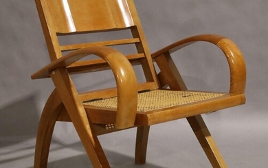 A satinwood and caned folding armchair, late 20th century, 80cm high, 64cm wide