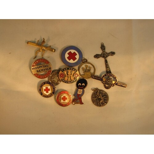 A selection of enamel & white metal badges incl, WW1, Red Cr...