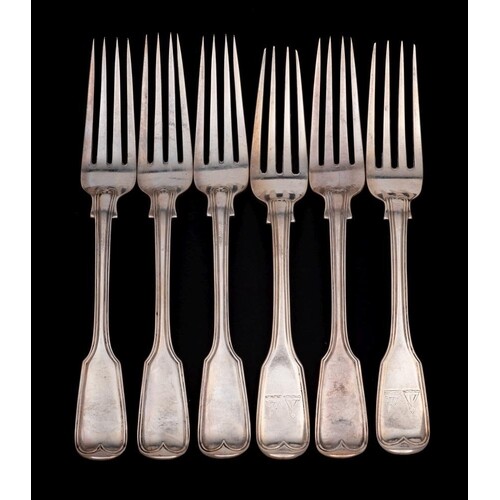 A set of four Victorian double struck fiddle and thread patt...