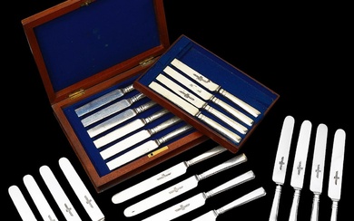 A set of late Victorian electroplated table and dessert knives