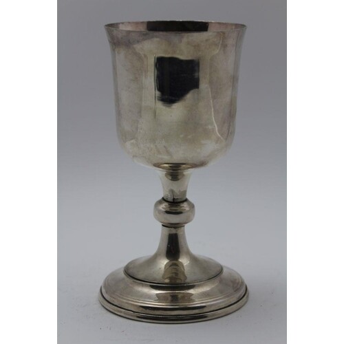 A silver chalice, with knop stem, on circular platform foot,...