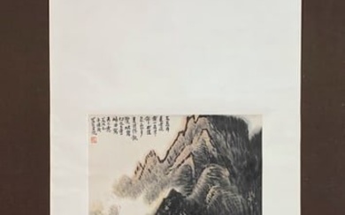 A vertical scroll of Chinese ink landscape painting by Li Keran