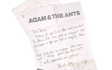 ADAM ANT - HANDWRITTEN AND FULLY SIGNED LETTER.