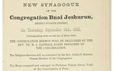 (AMERICAN JUDAICA). Order of Service at the Consecration of...