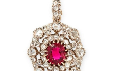 AN ANTIQUE UNHEATED RUBY AND DIAMOND PENDANT, LATE 19TH