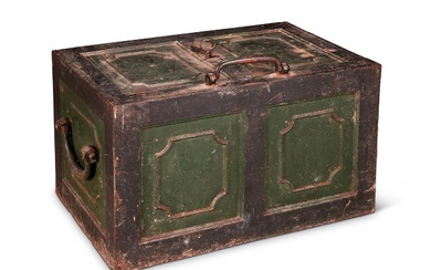 AN EARLY VICTORIAN IRON STRONG BOX, MID 19TH CENTURY