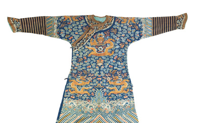 AN IMPERIAL BLUE-GROUND SILK 'DRAGON' ROBE, JIFU 19th century