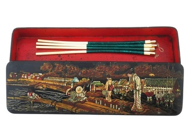 ANTIQUE CHINESE CHOPSTICKS PAINTED LACQUERED BOX