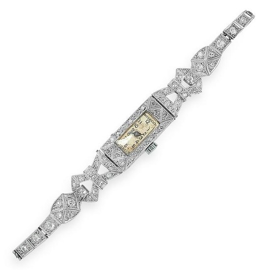 ART DECO DIAMOND COCKTAIL WATCH set with round and