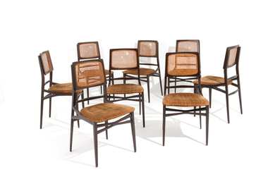AUGUSTO ROMANO (Attr). Eight wooden chairs. 1950s