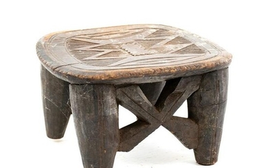 African Nigeria Nupe Islamic Carved Wood Stool