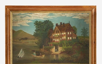 American School 19th century, River Landscape with View