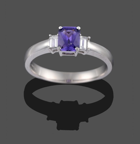 An 18 Carat White Gold Purple Sapphire and Diamond Ring,...