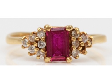 An 18ct gold synthetic ruby and white stone dress ring, K-L,...