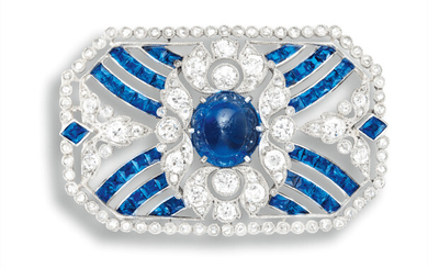 An Antique Sapphire and Diamond Brooch, Circa 1910, 古董 5.79克拉「斯里蘭卡」天然藍寶石配鑽石別針, 約1910年, 藍寶石未經加熱處理古董 5.79克拉「斯里蘭卡」天然藍寶石配鑽石別針, 約1910年, 藍寶石未經加熱處理