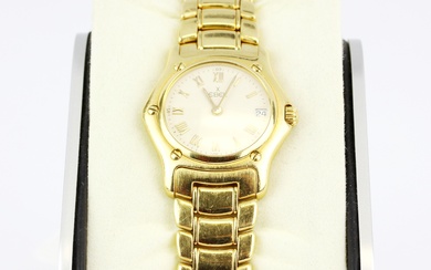 An Ebel hallmarked 18ct yellow gold wristwatch with date function.