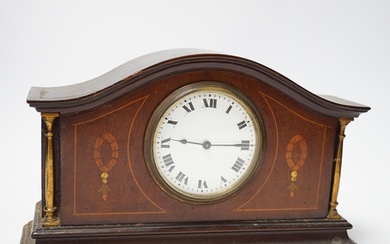 An Edwardian inlaid mahogany mantel timepiece, 29cm
