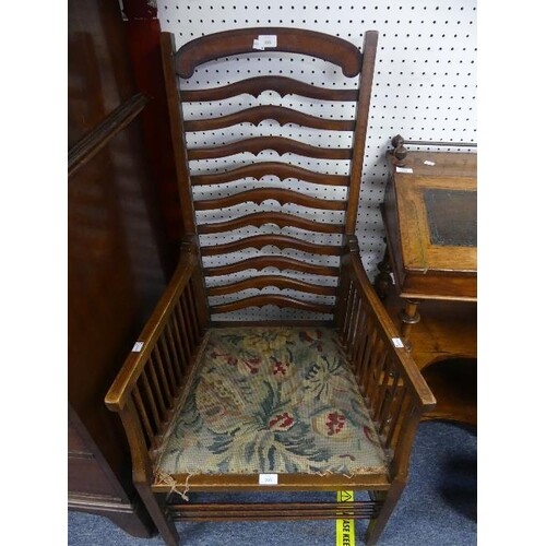 An Edwardian mahogany ladder back Armchair, with satinwood c...