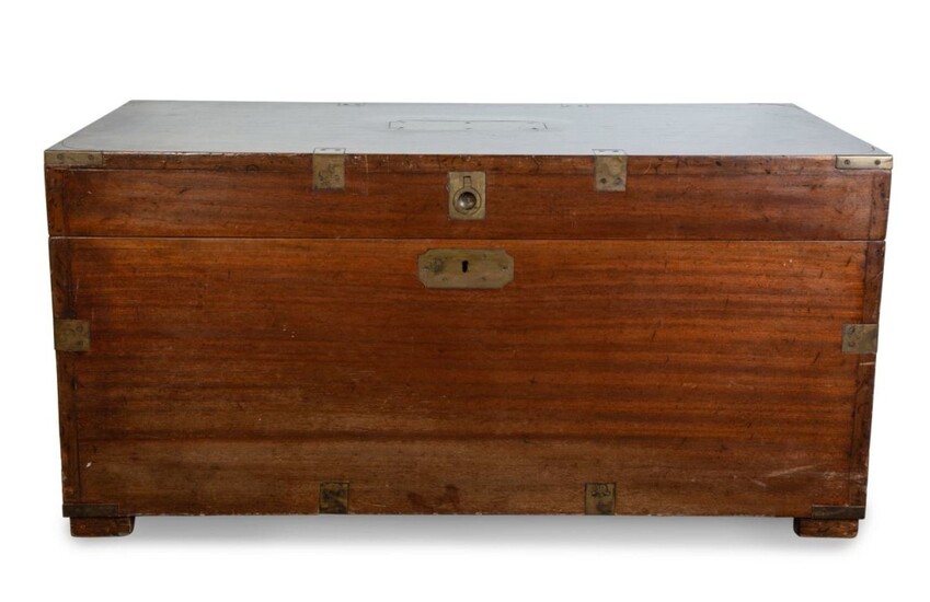 An English Campaign Style WalnutTraveling Chest