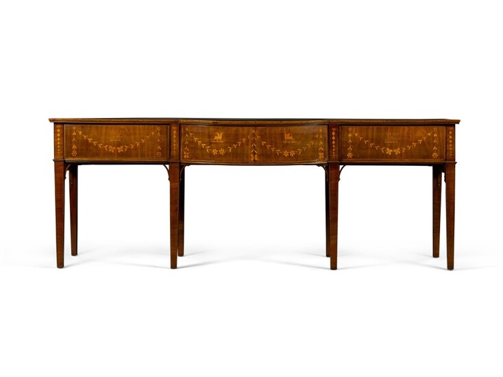 An Irish George III chequerbanded mahogany and marquetry bow-front sideboard, circa 1800