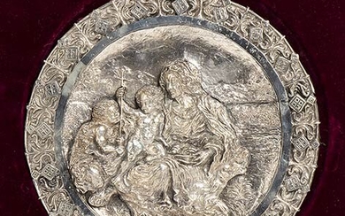 An Italian silver 800/1000 plaque of the Virgin and Child...