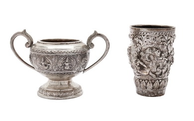 An early 20th century Burmese unmarked silver beaker, Mandalay circa 1900