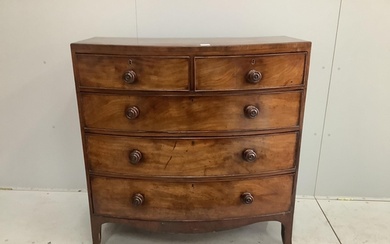 An early Victorian mahogany bowfront chest of drawers, width...