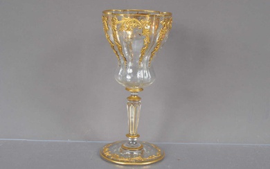 An exceptional Venetian gilt and enamel quatrefoil glass wine goblet by Salviati