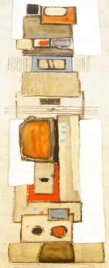 Ana Maia, Brazilian, late-20th/early-21st century- Untitled abstract; mixed media on un-stretched canvas, signed, 178 x 56 cm (unframed)