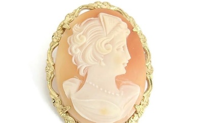 Antique 1920's Italian Cameo Pendant Brooch Pin 18K Yellow Gold, 7.57 Grams