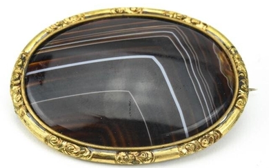 Antique 19th C Banded Agate Pendant or Brooch