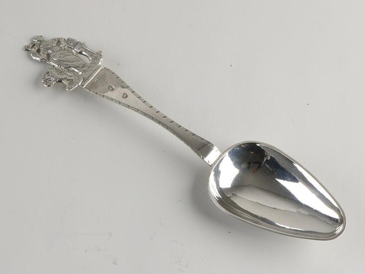 Antique 835/000 silver birth spoon with flat engraved