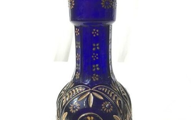 Antique Blue Glass Gilded Vase