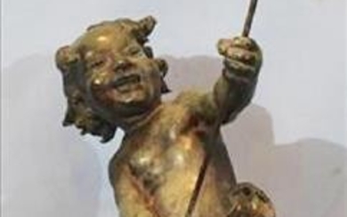 Antique Bronze Fountain (Signed) of Fishing Putto