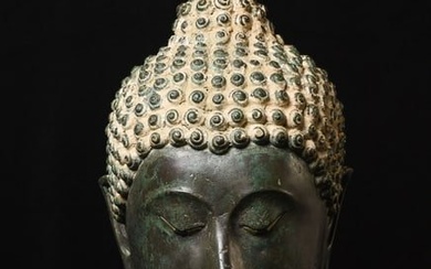 Antique Bronze Sukothai Style Thai Buddha Head-Very Large- Quality! Powerful!