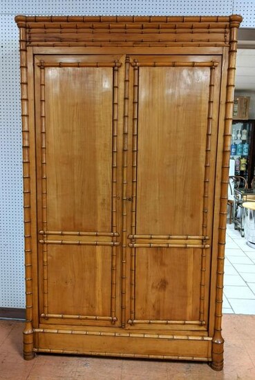 Antique French Faux Bamboo Armoire Cabinet. 2 Doors.