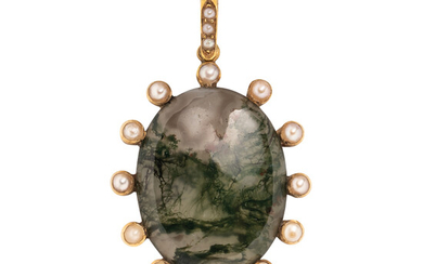 Antique Gold and Moss Agate Pendant