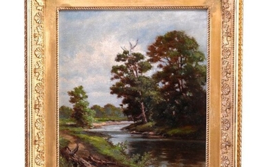 Antique Hudson River School Landscape Painting by Hart