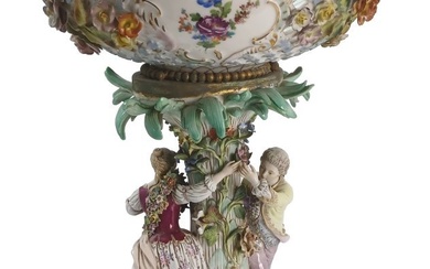 Antique Meissen Circa 1815 Massive German Porcelain Figural Floral Centerpiece
