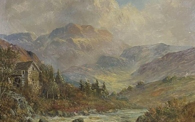 Antique Scottish Highlands Oil Painting Summer River Landscape, signed