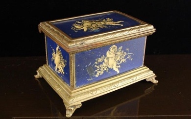 Antique Wood Bronze Ormolu Painted Footed Box