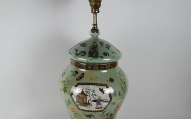 Asian Reverse Painted Glass Lamp