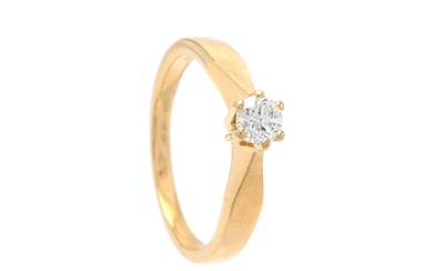 BAGUE SOLITAIRE, or 18K, diamant taille brillant 0,30 ct, approx. W/VS, taille 18 mm, poids...