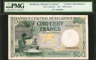 BELGIUM. Banque Centrale de Belgique. 500 Francs, ND. P-Unlisted. Artist's Rendition. PMG Certified.